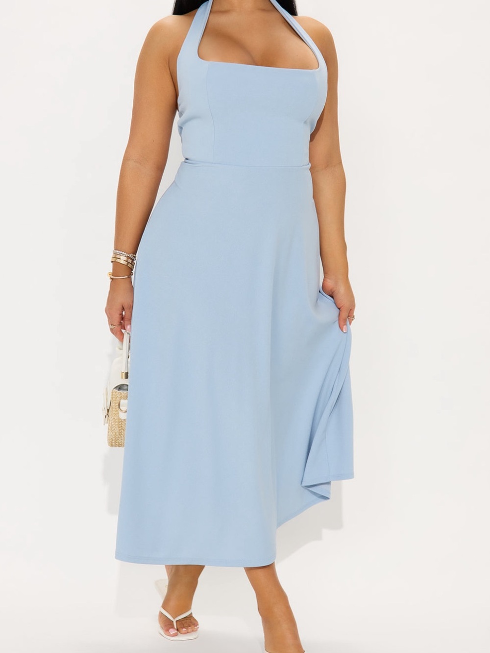 Fashion Nova Light Blue Halter Midi Dress